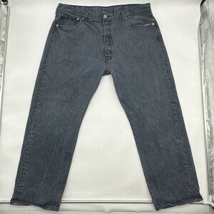 Levi's 501 Original Button Fly Size 42x32 Gray Blue Straight Leg Denim Jeans
